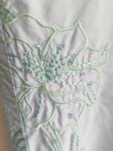 “Papaya” Ladies Baby Blue Embroidered Cotton Cropped Trousers - Size 16 - Picture 7 of 9