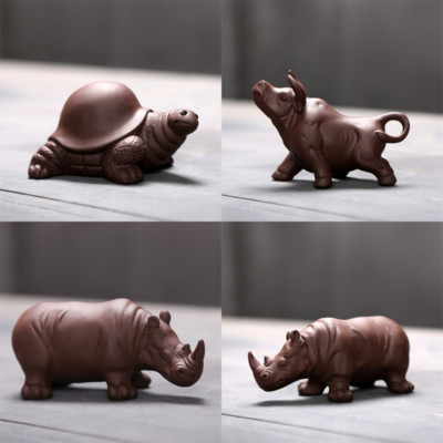 Chinese Lovely Tea Pet Yixing Zisha Purple Clay Ornament Tea Play Ox Turtle New