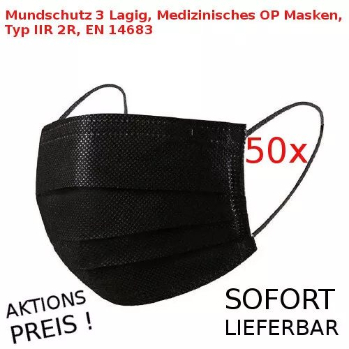 Medizinische OP Masken Mundschutz Typ IIR / 2R EN 14683 Atem Maske schwarz - Bild 1 von 8