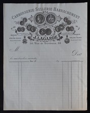 Facture PAU 1890 LAGARDE carrosserie sellerie harnachement billhead 143