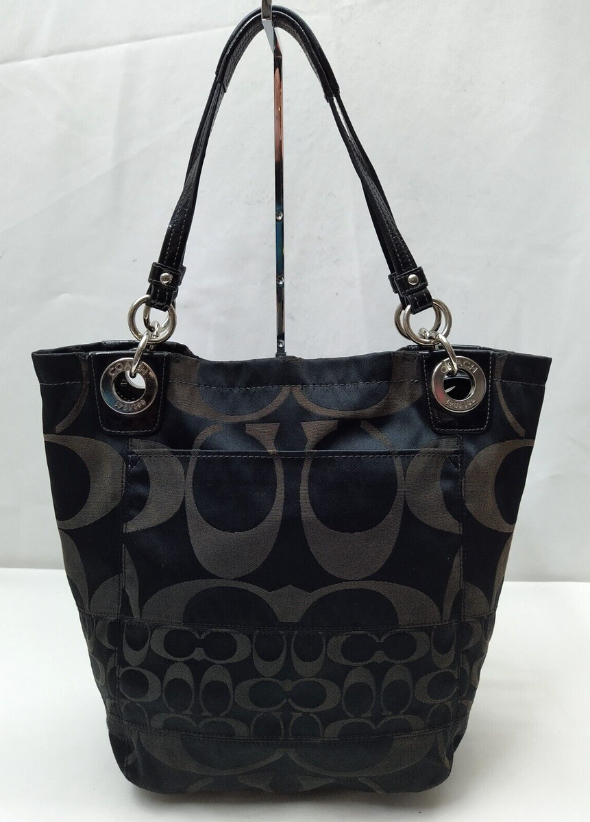 Coach Alex Signature Black Canvas Double Handes Zipper Bucket Tote