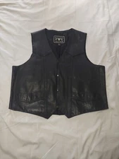 Barney's Leather Motor Cycle Style Mens Leather Vest Black Rare Big Sz 4XL