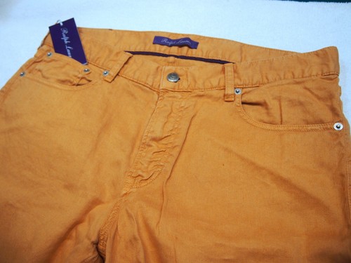 Pantaloni Ralph Lauren viola etichetta slim fit 5 tasche misto lino 34 x 32 nuovi con etichette $595 - Foto 2 di 14