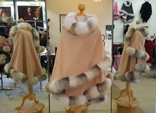 Fur Cape Honey Beige Cashmere With Golden Island Fox Trim Beautifully Canadian