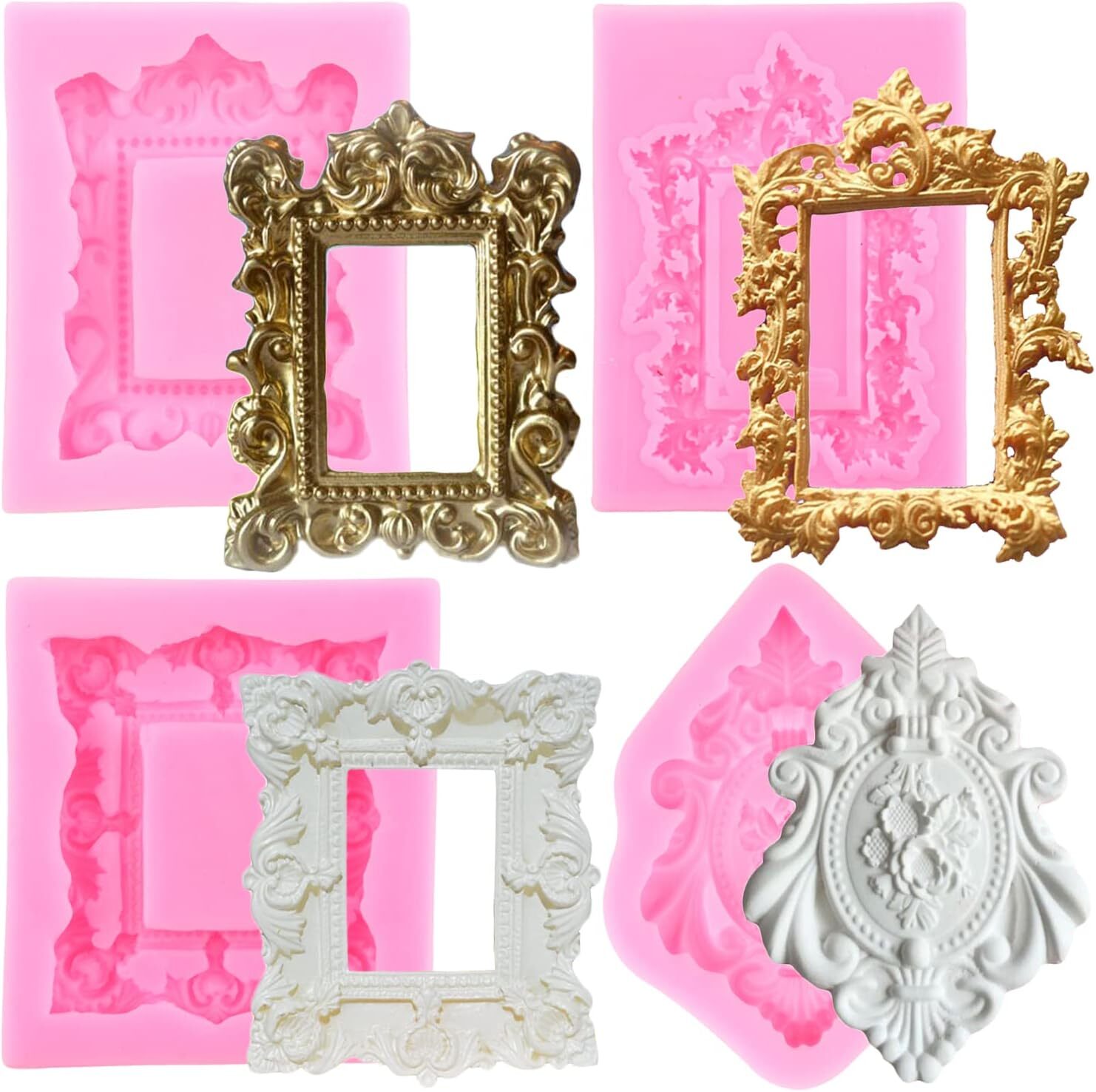 Picture Frames Silicone Mold Photo Frame Fondant Baroque Vintage Pink-image