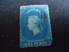 timbre Ceylan(colonie britannique) postage one penny-non dentelé-oblitéré