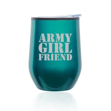 Stemless Wine Tumbler Coffee Travel Mug Glass Cup w/ Lid Army Girlfriend