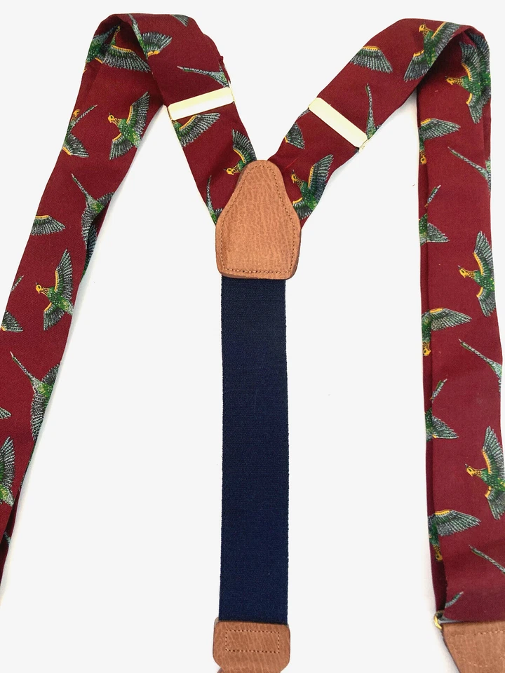 Tirantes X-Back Borgoña Seda Marrón Cuero Brackets Traje Negocios Talla Única Foto 3 de 4