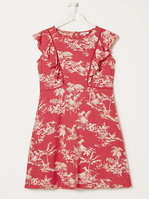 Ex Fat Face Women's Kate Flamingo Jersey Sleeveless Dress In Berry Floral