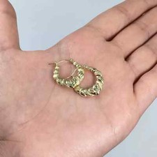 Plain Polished Twisted  Puff Hearts Hoop Earrings in 14K Yellow Gold Plated