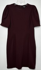 Express Knee Length Cocktail Dress Maroon Puff Sleeve Defined Waist Size M