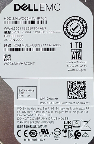 Dell HNWHH 1 TB 7,2K 6 Gbit/s 3,5"" SATA-Festplatte Festplatte | kein Fach - Bild 2 von 3