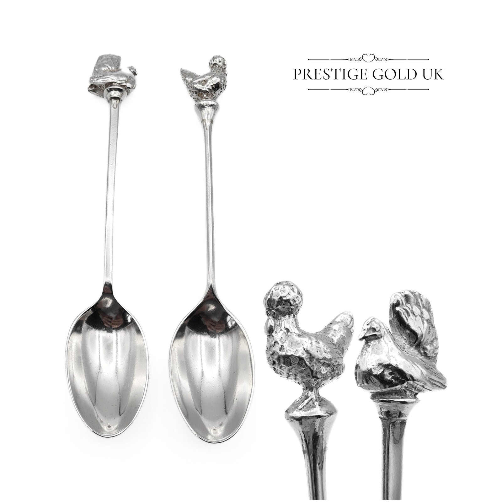 Antique Small Solid Silver Fancy Chicken Spoons - image 1