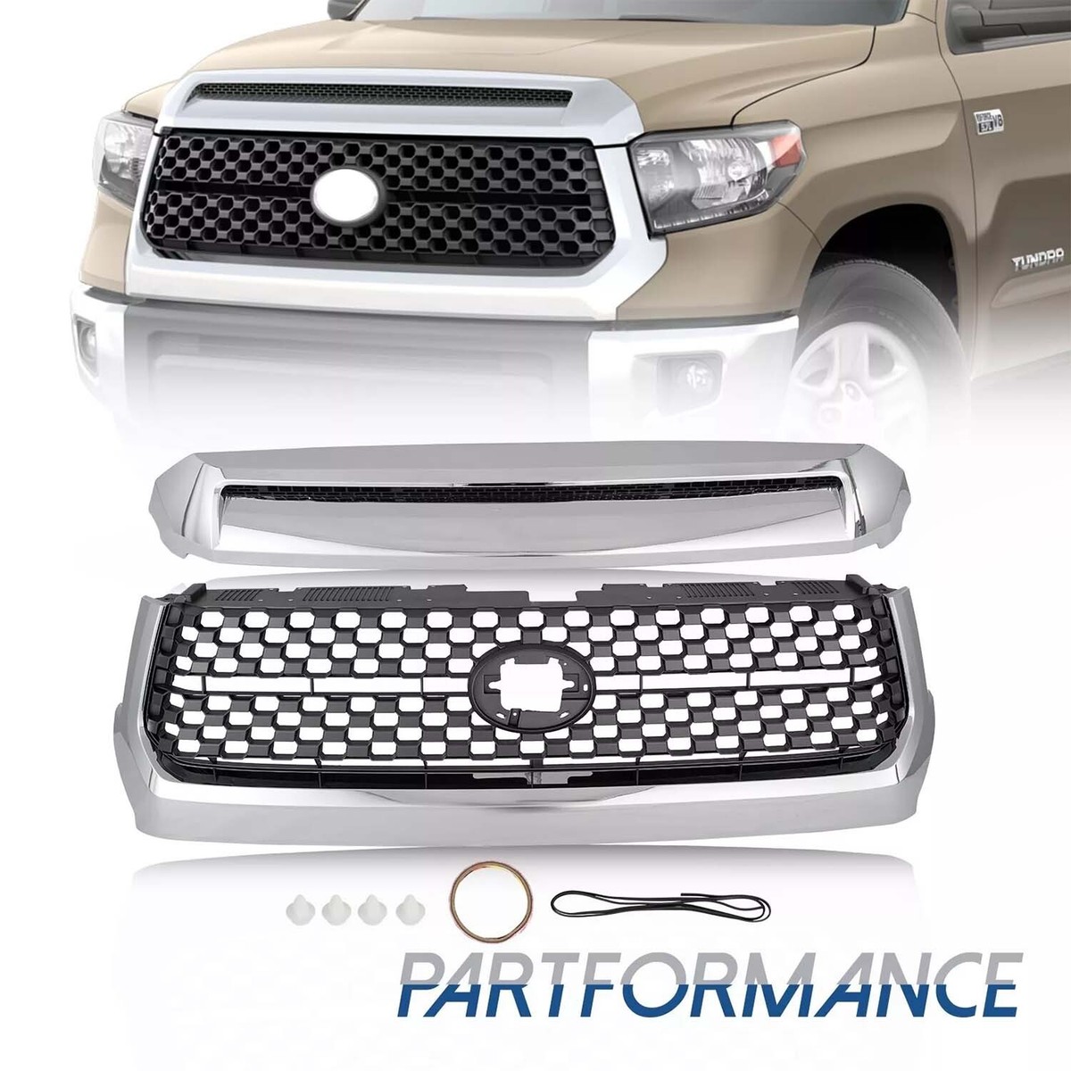 Fit 2014-2020 Toyota Tundra Chrome Front Grille & Hood Bulge
