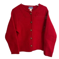 Pendleton Cardigan Size Petite Red Sweater Pure Virgin Wool Made In Hong Kong