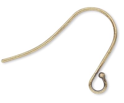 Ear Wire, 100 Antiqued Gold Plated Brass 15mm Fishhook with Open Loop Earrings