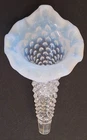 Fenton White Opalescent Moonstone Hobnail Glass Horn Epergne... 7 inch