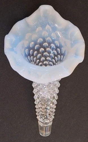Fenton White Opalescent Moonstone Hobnail Glass Horn Epergne... 7 inch