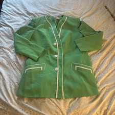 VTG Lilli Ann Green Blazer Jacket Piping ILGWU 70s 80s Mod UNION MADE IN USA