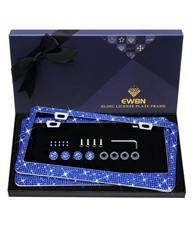 Bling Rhinestone License Plate Frame for Women 2PC, Sparkly License Plate