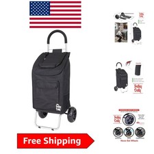 Elegant Black Foldable Shopping Cart with Wheels Removable Bag - 110 lb Cap...