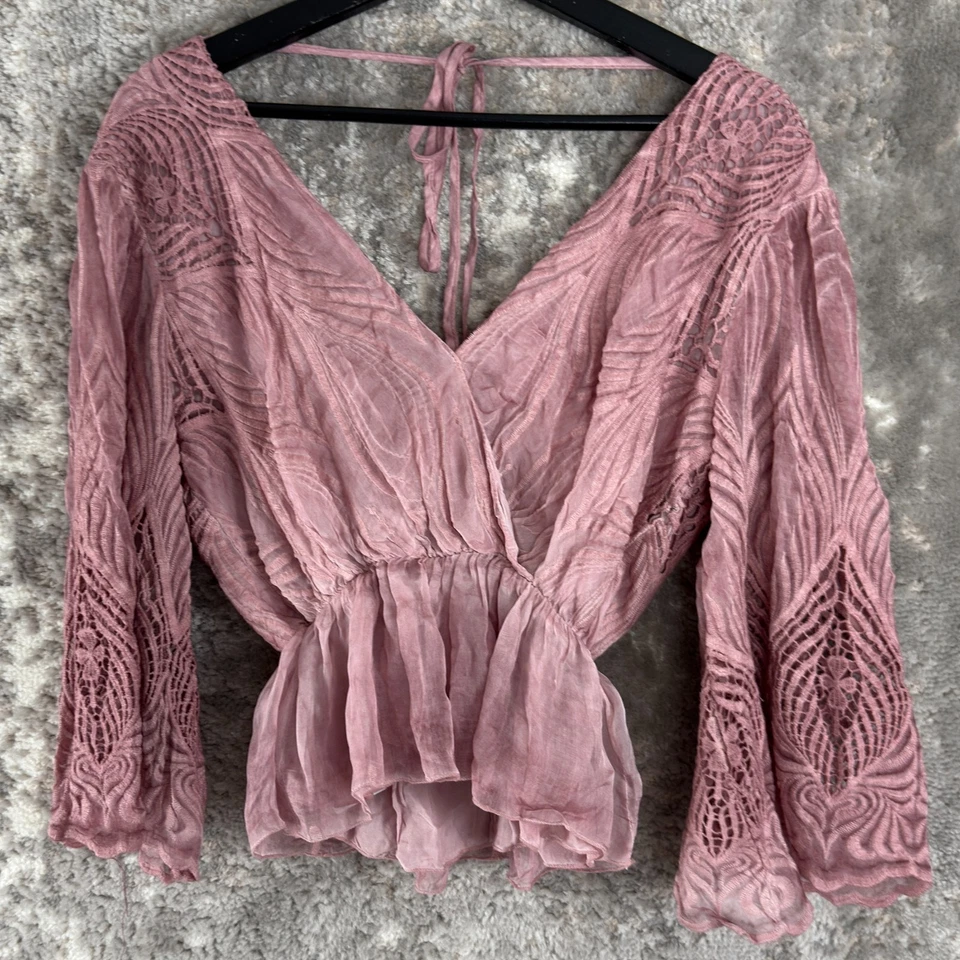 Guess Size S Babydoll Fairy Romantic Girlhood Romantic Top Pink V Neck - Image 3 of 4