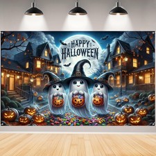 Halloween Backdrop,Candy Ghost Halloween Banner Party Decorations