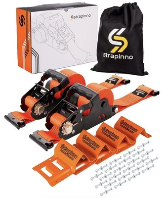Strapinno E-Track Retractable Ratchet Straps with Wheel Chock Kit, 4500lbs Break