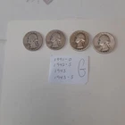 4 Washington Quarters 1941-D, 1942-D, 1943, 1943-S, Circ. 90% Silver