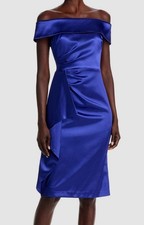 Eliza J Women's Blue Off-The-Shoulder Cap Sleeve Draped Sheath Dress Size 12
