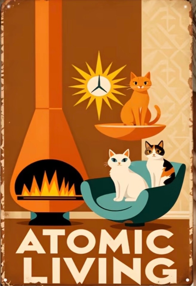 Atomic-age starburst aesthetic on a metal sign — instant mid-century lounge vibes at a wallet-friendly price.