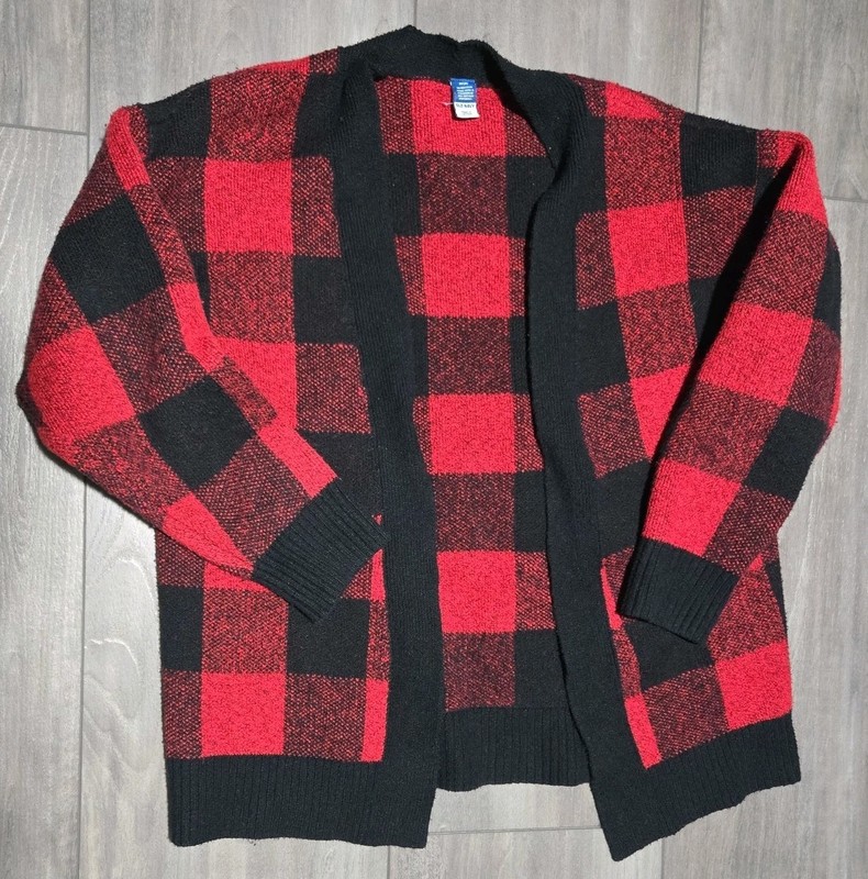 Old Navy Girls Cozy Textured-Knit Open-Front Cardigan Red Buffalo Plaid M (8)