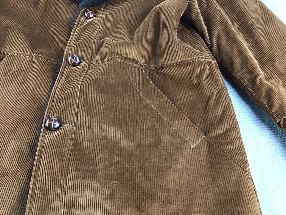 SEARS Outerwear Vintage Jacket Men Sz 44R Brown Corduroy Faux Fur Collar/Lined  - Image 4 of 4