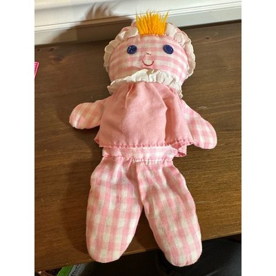 Vintage Fisher Price Lullaby Baby Plush Doll Pink Gingham Check 1980s Toy