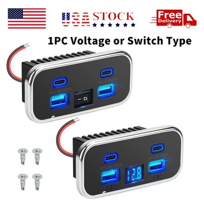 4-Port 12V-24V Dual Type C & USB A Car Fast Charger Power Socket Outlet Cars RV