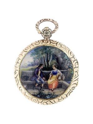  14k Yellow Gold & Enamel Johann Friedrich Vienna Pocket Watch