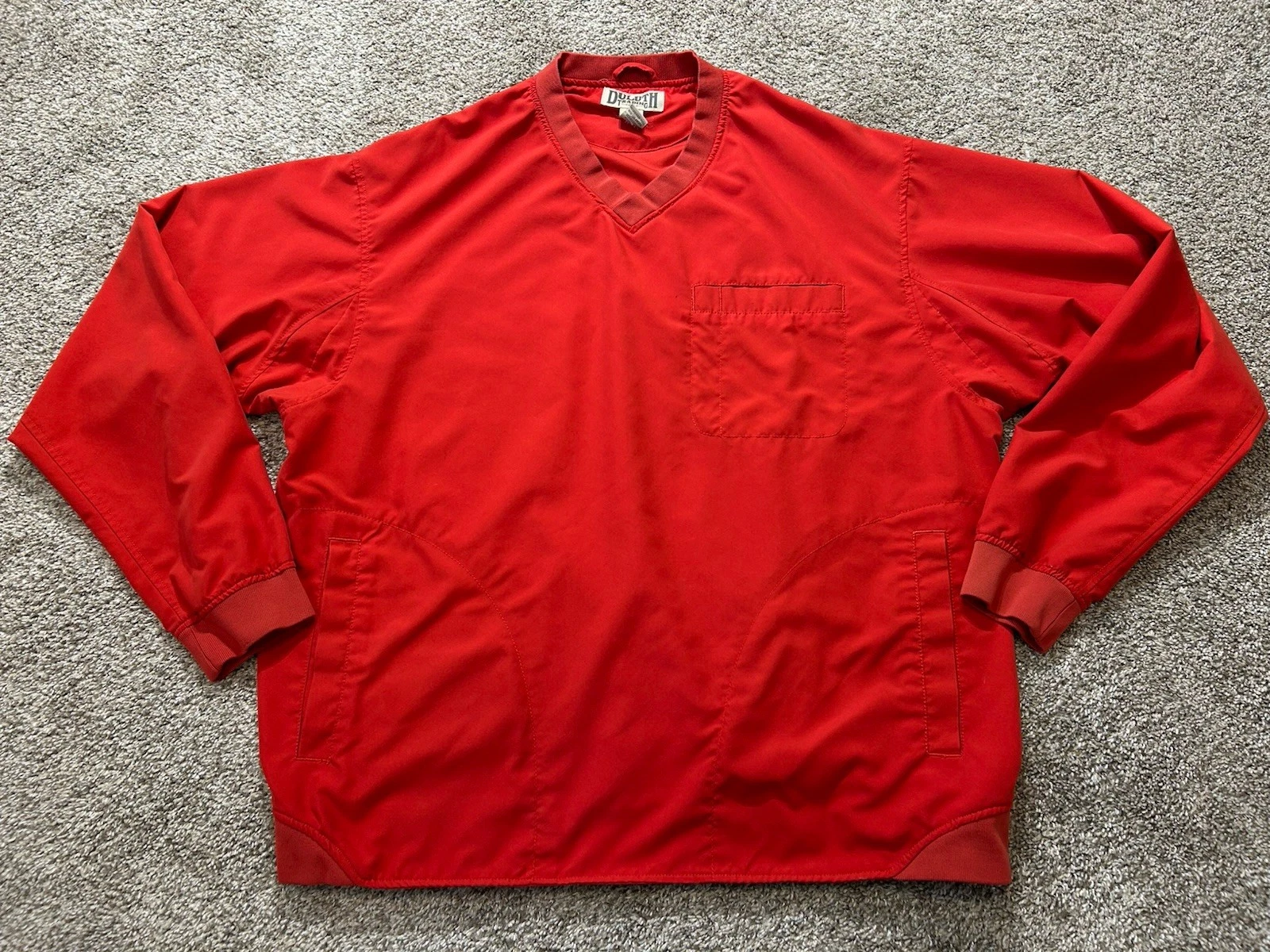 Duluth Trading Co Jacket Men XL Red-Orange Bogey Windshirt V-Neck Pullover 66514