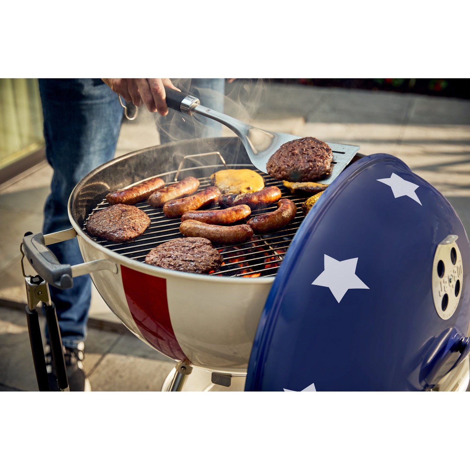 Weber 22 Original Kettle Charcoal BBQ Grill American Star Spangled Dome Barbeque