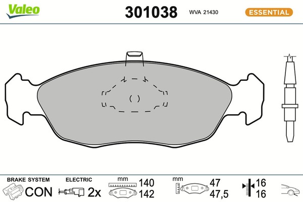 Valeo Bremsbelagsatz Scheibenbremse Essential 301038 FüR 306 Xsara Peugeot 7A N3-image