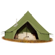 Cotton Canvas Bell Tent, Waterproof Large Tents with Sturdy 9.8 ft Olive Green