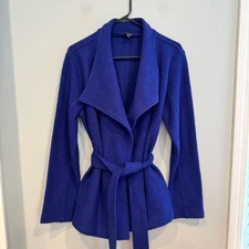 Saks Fifth Avenue 100% Wool Blue Wrap Jacket Size L
