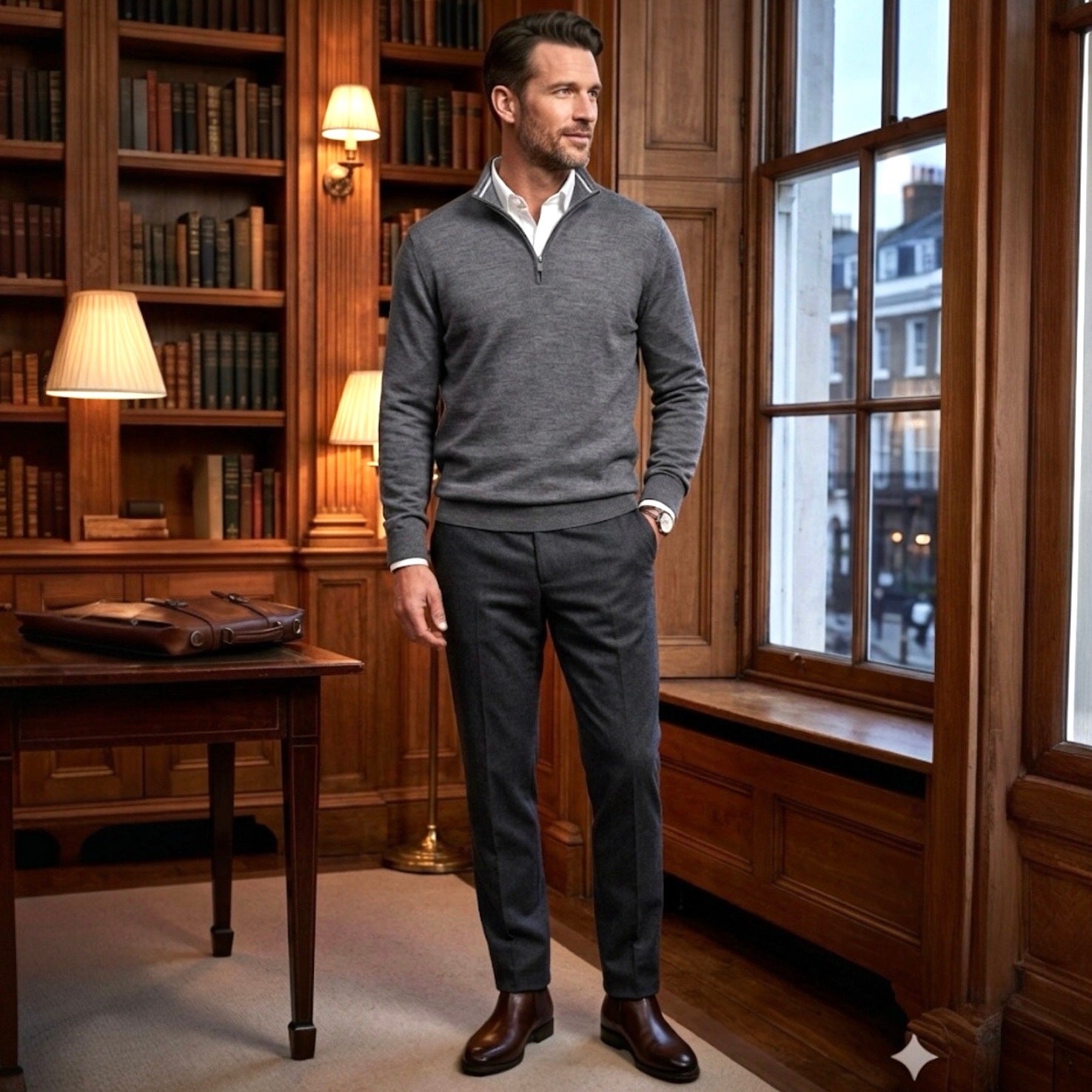 Charles Tyrwhitt Men's 100% Extra Fine Merino Wool 1/4 Zip Sweater – Gray – XXL