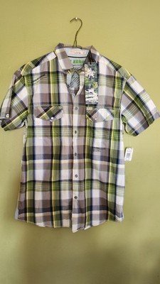 Point Zero Mens Plaid Green/grey  Button Up Shirt Small NWT