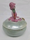 Vintage German Made Woman & Cat Smaller Porcelain Powder Box  5" X 4" — photo 4