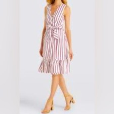 Draper James 100 Cotton Preppy Striped Sleeveless Tiered Wrap Dress 6 EUC