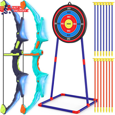 2 Pack Bow and Arrow Set for Kids, Light up Archery Set with 14 Suction Cup Arro
