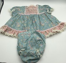 Vtg 1970s JCPenney Toddle Time Blue Pink Flower Baby Dress Bloomer SET 23.5-26lb