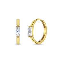 Baguette Cut CZ Huggie 9mm Toddler / Kids / Girls Earrings Hoop - 14k Gold