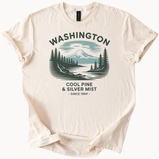 Washington Graphic T Shirt Cool Pine Trees Mountain Lake Nature Scene Pacific No