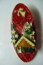 Vtg Christmas Brooch House Pins by Lucinda Tree Ginger House Stars Angel glitter